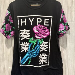 Hype Black Tee with Vibrant Floral Graphics